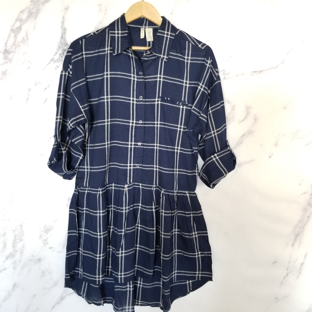 JAPNA Drop Waist Long Sleeve Button Down Shirt